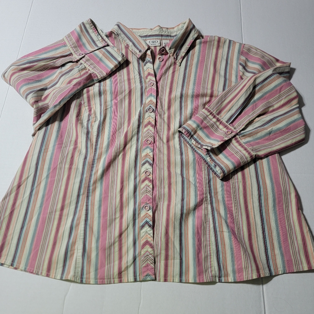Cato Shirt Women's 22/24W Multicolored Striped Button Up Long‎ Sleeve Collared